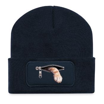 Katze Reißverschluss Katzenmama Cat Süßes Katzen - Recycelte Patch Beanie - French Navy - Vorne