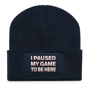 I paused my game to be here - Gamer Design - Recycelte Patch Beanie - French Navy - Vorne