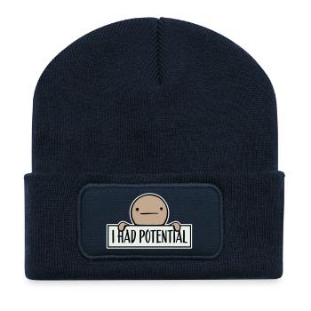 I Had Potential Ich Hatte Potenzial Spruch Logo - Recycelte Patch Beanie - French Navy - Vorne