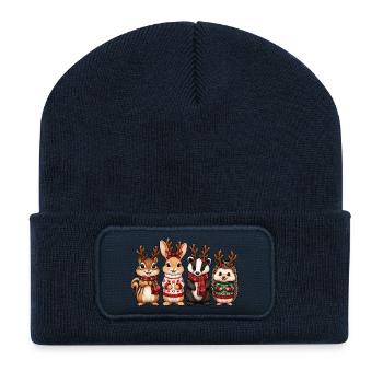 Waldtiere mit Rentiergeweih – Weihnachten - Recycelte Patch Beanie - French Navy - Vorne