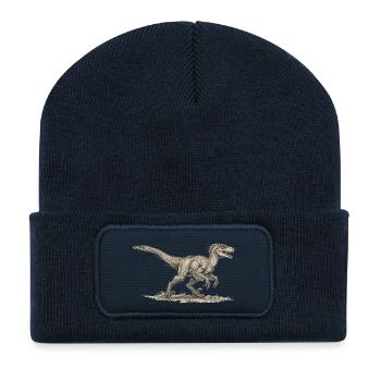 Velociraptor Motiv Dinosaurier Design Dino Urzeit - Recycelte Patch Beanie - French Navy - Vorne