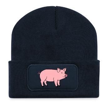 Schwein rosa Metzger Fleischer Geschenk - Recycelte Patch Beanie - French Navy - Vorne