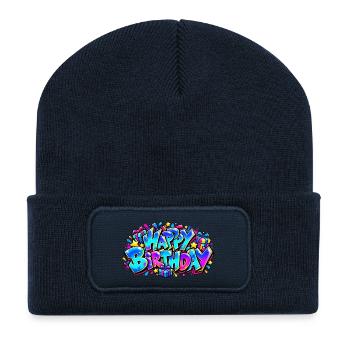 Frohes Chanukka-Graffiti: Das Geschenk, das leuchtet! - Recycelte Patch Beanie - French Navy - Vorne
