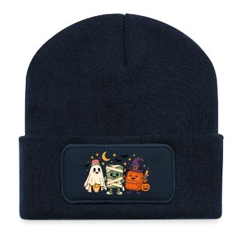 Halloween Schulsachen - Süße Kostüme Geist, Hexe - Recycelte Patch Beanie - French Navy - Vorne