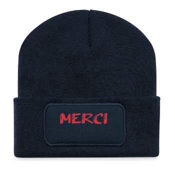 MERCI. ANNIVERSAIRE. NAISSANCE. RETRAITE. MERCI - Beanie recyclé à patch - bleu marine - Devant
