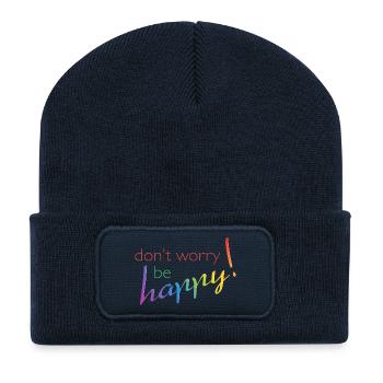 ne vous inquiétez pas - être heureux - Beanie recyclé à patch - bleu marine - Devant