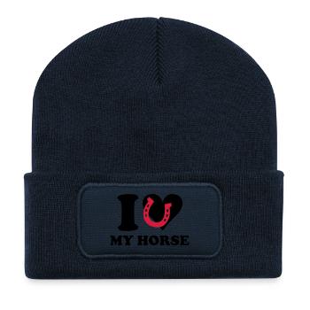 I love my horse - Ich liebe mein Pferd - Recycelte Patch Beanie - French Navy - Vorne