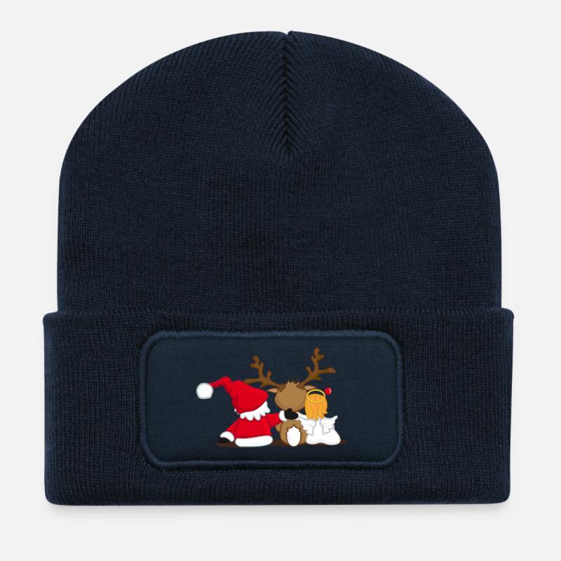 Weihnachtsfiguren von hinten mit Armen umarmt - Recycelte Patch Beanie - French Navy
