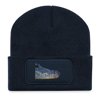 Krokodil, Kopf, Reptil, - Recycelte Patch Beanie - French Navy - Vorne