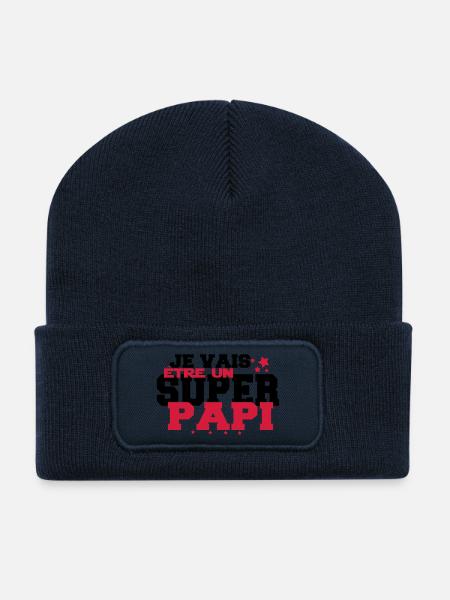 JE VAIS être un super PAPi - Beanie recyclé à patch - bleu marine