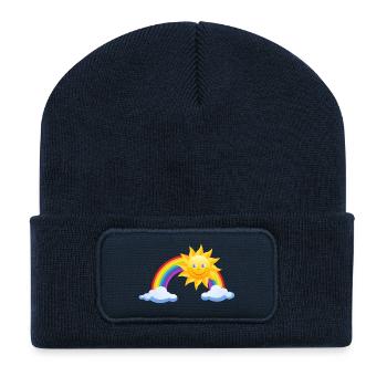 Sonne, Regenbogen, Wolken - Recycelte Patch Beanie - French Navy - Vorne