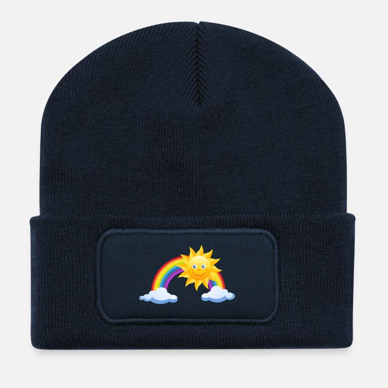 Sonne, Regenbogen, Wolken - Recycelte Patch Beanie - French Navy