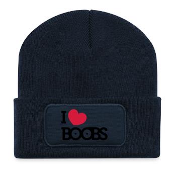 I love boobs - Recycled Patch Beanie - french navy - Front