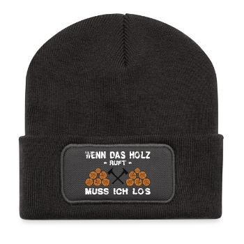 Holz ruft - Recycelte Patch Beanie - Dunkelgrau - Vorne