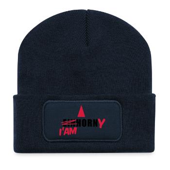 Einhorn T-Shirt - I'am Horny - Mallorca T-Shirts - Recycelte Patch Beanie - French Navy - Vorne