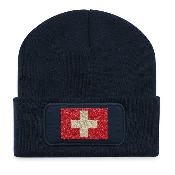 Schweizerfahne Glitzer Heimat Tradition Flagge - Recycelte Patch Beanie - French Navy - Vorne
