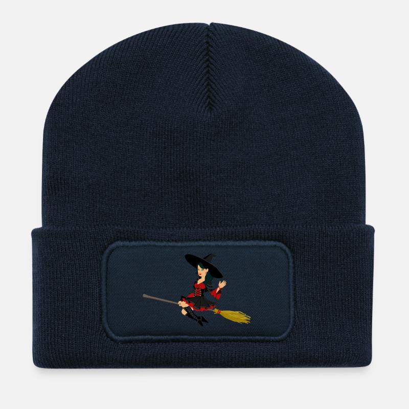 Witch on broom - Recycled Patch Beanie - french navy