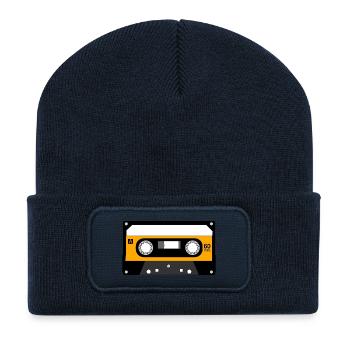 Musik Kassette Design Geschenk - Recycelte Patch Beanie - French Navy - Vorne