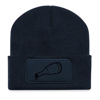 Flasche, ausgießen, Wein einschenken - Recycelte Patch Beanie - French Navy - Vorne