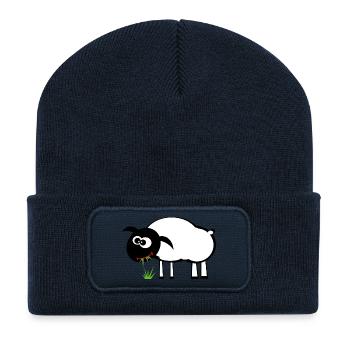 Süßes Schaf frisst Gras. Geschenkidee - Recycelte Patch Beanie - French Navy - Vorne
