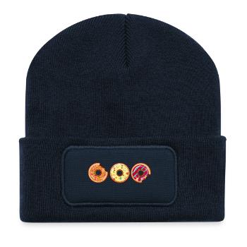 Donut Muffin Coole Kuchen Bild Bunt Geschenkidee - Recycelte Patch Beanie - French Navy - Vorne