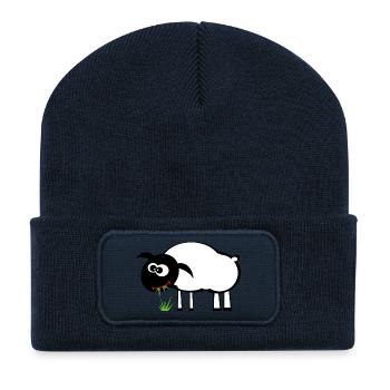 Mouton de dessin animé avec mangeur d’herbe - Beanie recyclé à patch - bleu marine - Devant