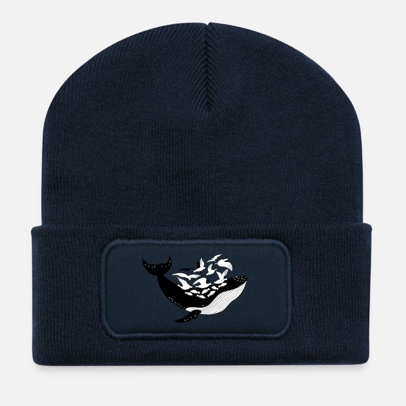 Wal mit Fischen und Möwen maritime Illustration - Recycelte Patch Beanie - French Navy