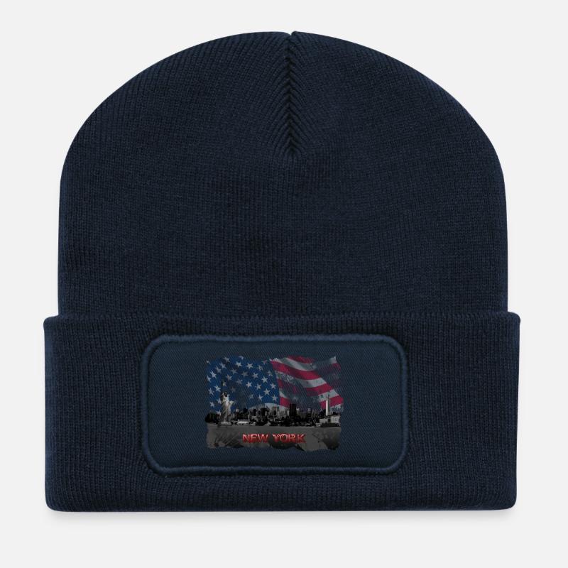 New-York - Beanie recyclé à patch - bleu marine