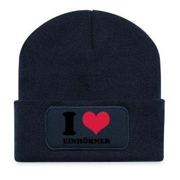 I Love Einhörner - Recycelte Patch Beanie - French Navy - Vorne