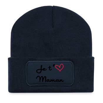 Je t'aime Maman - Beanie recyclé à patch - bleu marine - Devant