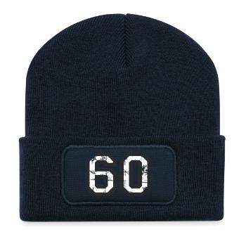 Zahl 60 (Vintage Weiß) 60. Geburtstag Nr. 60 - Recycelte Patch Beanie - French Navy - Vorne