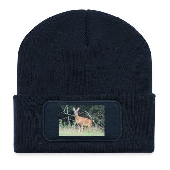 Forêt de cerfs - Beanie recyclé à patch - bleu marine - Devant