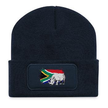 Rhino - South Africa Flag - Nashorn - Recycelte Patch Beanie - French Navy - Vorne