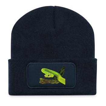 Leuchtende Grüne Schlange im Dschungel - Recycelte Patch Beanie - French Navy - Vorne