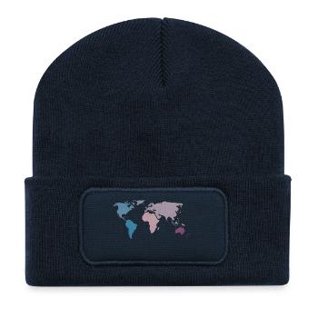 Voyage sur la carte du monde - Beanie recyclé à patch - bleu marine - Devant