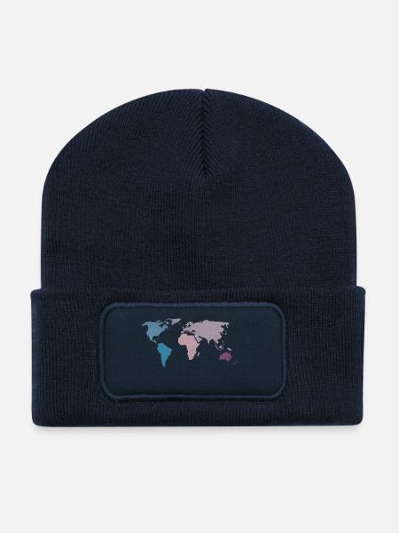 World map travel - Recycled Patch Beanie - french navy