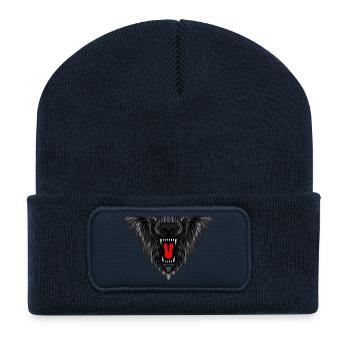 Detailed wolf face print - Recycled Patch Beanie - french navy - Front