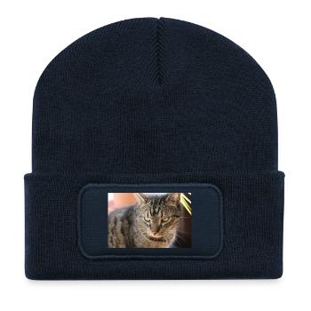 Katze Kätzchen Poster Katzenposter Tigerkatze - Recycelte Patch Beanie - French Navy - Vorne