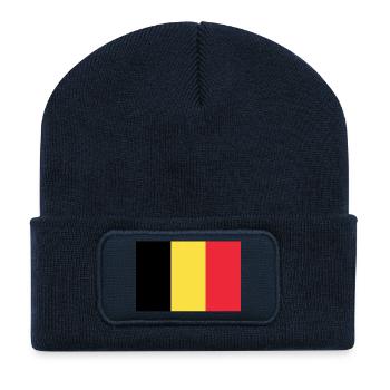 Aufkleber Flagge von Belgien Belgien Fahne Drapeau - Recycelte Patch Beanie - French Navy - Vorne