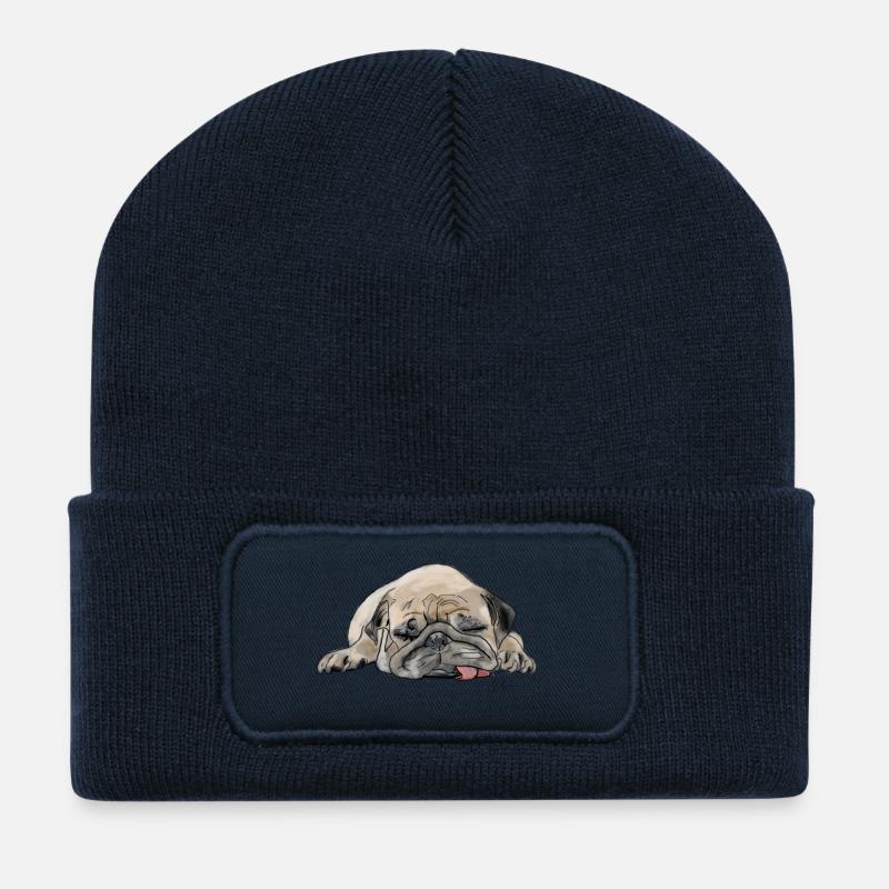 Pug Mops Wauwau - Recycled Patch Beanie - french navy