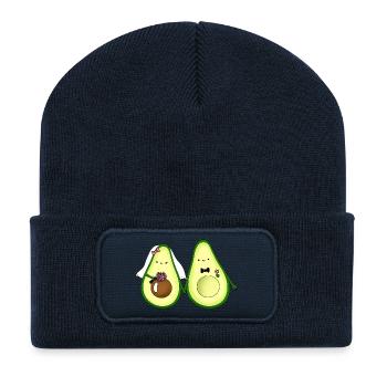 Cadeau de mariage de jeunes mariés à l'avocat pour les végétaliens - Beanie recyclé à patch - bleu marine - Devant