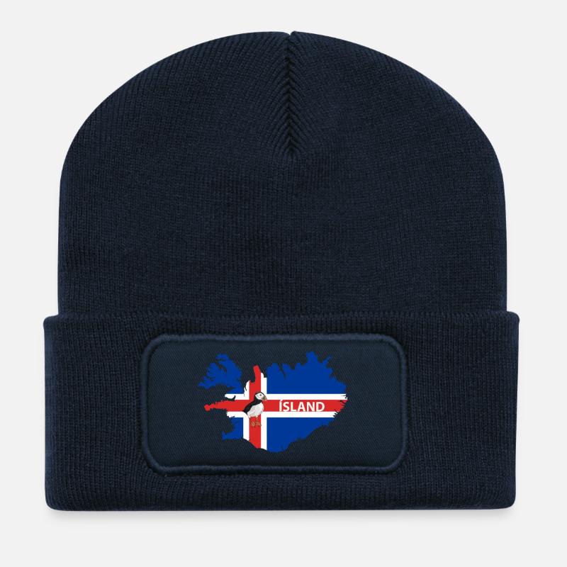 Island Flagge Papageientaucher Iceland Design - Recycelte Patch Beanie - French Navy