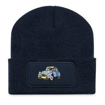 Blaues Vintage Auto Cartoon - Recycelte Patch Beanie - French Navy - Vorne