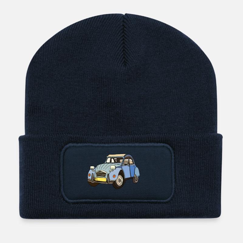 Blaues Vintage Auto Cartoon - Recycelte Patch Beanie - French Navy