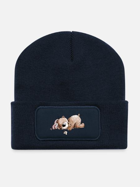 Drolliger Brauner Bär Schläft Und Träumt - Recycelte Patch Beanie - French Navy