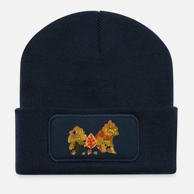 Autumn Forest Wildlife Silhouette - Recycled Patch Beanie - french navy