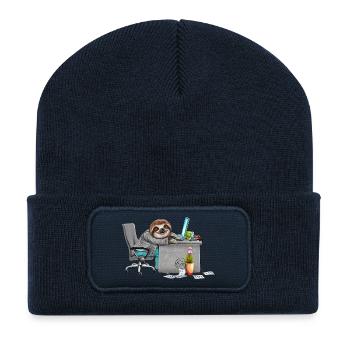 Tired lazy employee sloth in office - Recycled Patch Beanie - french navy - Front