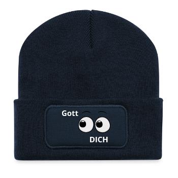 Gott sieht und sucht dich - Recycelte Patch Beanie - French Navy - Vorne