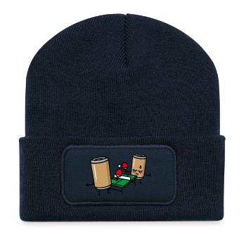 Lustige Bier Pong Tischtennis Bierdose Ping Pong - Recycelte Patch Beanie - French Navy - Vorne