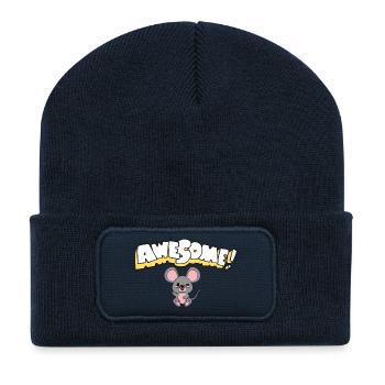 Génial Chat de Souris Cartoon - Beanie recyclé à patch - bleu marine - Devant